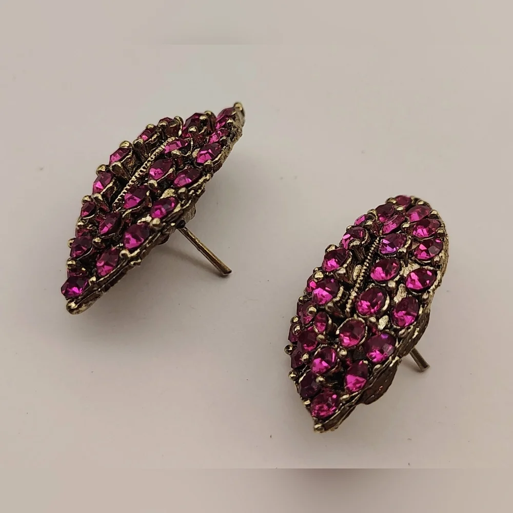 Radiant Fuchsia Crystal Leaf Pierced Earrings - Picture 8 of 15